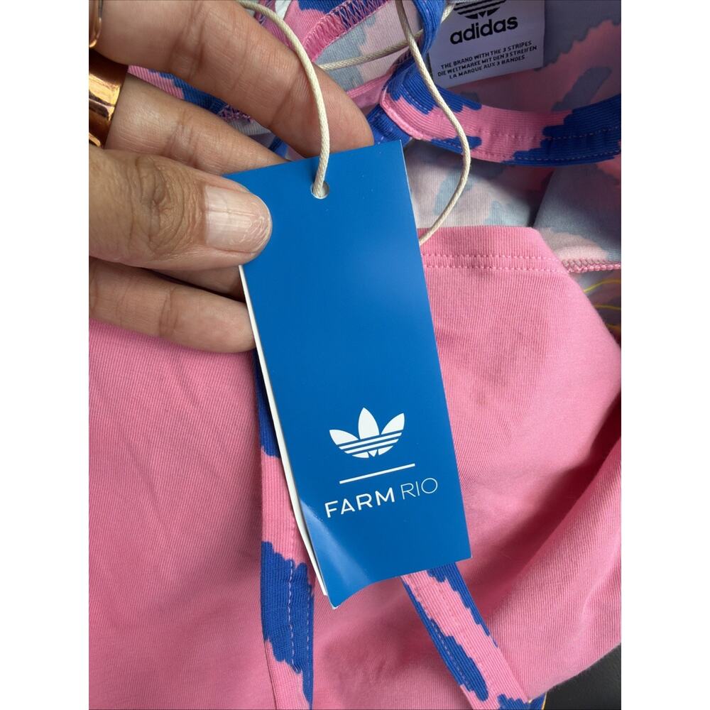 Adidas Farm Rio Dress Womens XS Pink Blue Tropical Print Athletic Midi NWT - Picture 5 of 6